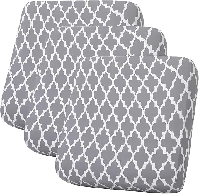 hyha Printed Couch Cushion Covers, Floral Sofa Covers Washable for 3 Cushion Couch, Stretch Pattern Outdoor Cushion Covers for Patio Furniture with Elastic Bottom(3 Packs, Moroccan Light Gray)