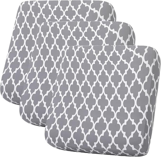 hyha Printed Couch Cushion Covers, Floral Sofa Covers Washable for 3 Cushion Couch, Stretch Pattern Outdoor Cushion Covers for Patio Furniture with Elastic Bottom(3 Packs, Moroccan Light Gray)