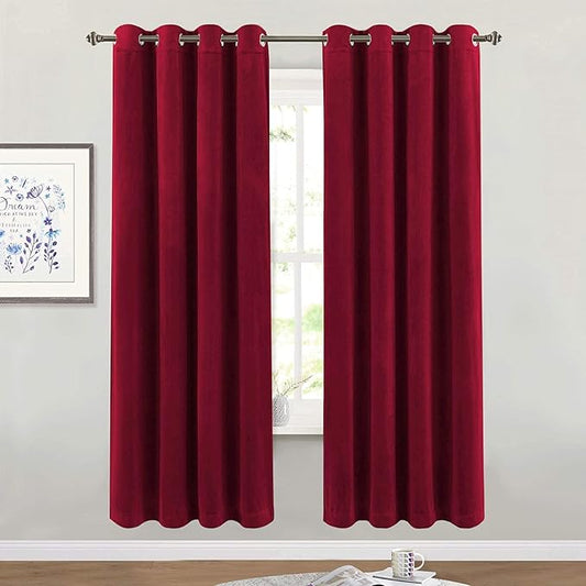 StangH Luxury Velvet Drapes 72-inch Long - Theater Red Velvet Curtain Panels Light Dimming Privacy Protect Window Treatment Set for Master Bedroom/Holiday Fete, 52 x 72 inches, 2 Pcs