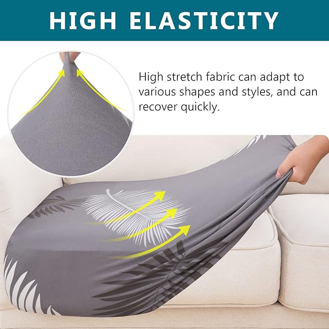hyha Printed Couch Cushion Covers, Floral Sofa Covers Washable for Cushion Couch, Stretch Pattern Outdoor Cushion Covers for Patio Furniture with Elastic Bottom(Small, Grey Feathers)