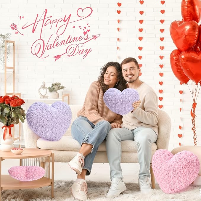 Heart Pillow Purple Throw Pillows, Soft Fluffy Decorative Pillows for Bed Couch Chair, Cute Heart Shaped Room Decor Gifts for Valentine Anniversary Birthday Mothers Christmas (Medium, 20"x15")