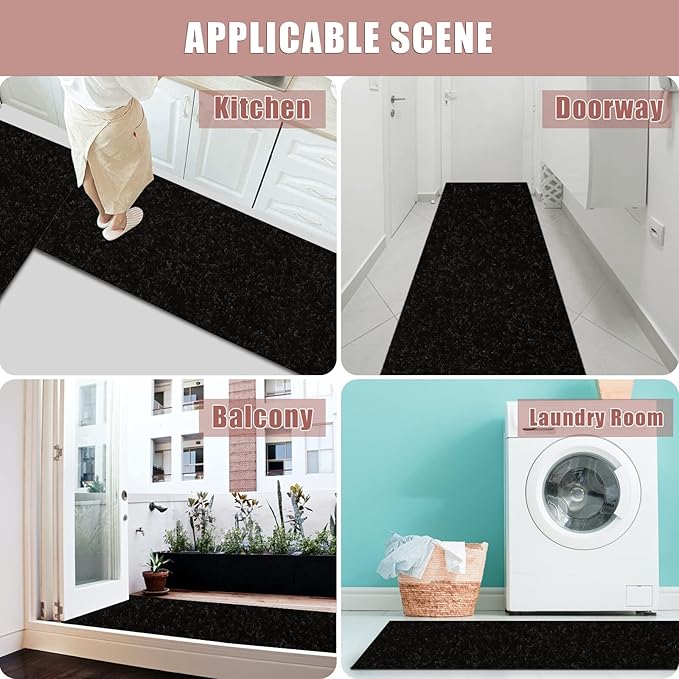 Runner Rug 3 ft x 82 ft Carpet Runners, Indoor/Outdoor Hallway Kitchen Entryway Bedroom Area Rugs with Non-Slip Rubber Backing, Garage mat, Black, Custom