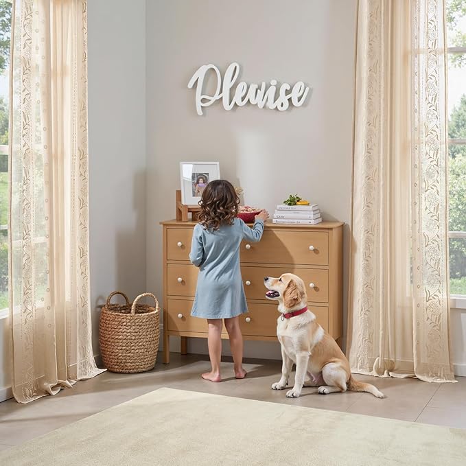jinchan Winslow Beige Sheer Curtains 84 Inch for Bedroom Living Room Embroidered Bordered Floral Nursery Curtains for Playroom Dorm Light Filtering, Ivory on Beige, 2 Panels, 50W x 84L