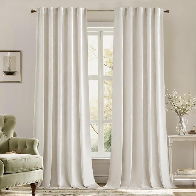 MIULEE Velvet Curtains 84 inches - Luxury Curtains for Bedroom Living Room Thermal Insulated Super Soft Room Darkening Window Drapes Rod Pocket & Back Tab, Ivory, W52 x L84 inches, 2 Panels