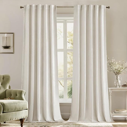 MIULEE Velvet Curtains 108 inches - Luxury Curtains for Bedroom Living Room Thermal Insulated Super Soft Room Darkening Window Drapes Rod Pocket & Back Tab, Ivory, W52 x L108 inches, 2 Panels