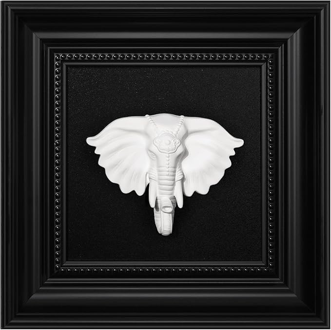 FOLKOR LIFE Animal Head Wall Sculpture Black and White Framed Art for Home Vintage Decor, Classic Elephant Head Statue Hanging Wall Plaque for Modern, Farmhouse, Living Room, Bedroom Decoration