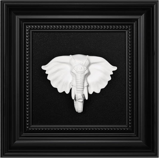 FOLKOR LIFE Animal Head Wall Sculpture Black and White Framed Art for Home Vintage Decor, Classic Elephant Head Statue Hanging Wall Plaque for Modern, Farmhouse, Living Room, Bedroom Decoration
