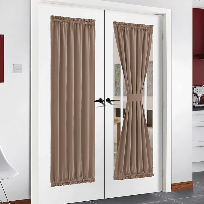 NICETOWN Blackout Panel for French Door - Thick Privacy Blackout Curtain for Glass Door/French Door with Adjustable Tie-Back (1 Piece, W54 x L72 inches, Cappuccino)