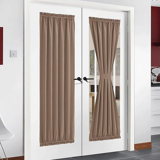 NICETOWN Blackout Panel for French Door - Thick Privacy Blackout Curtain for Glass Door/French Door with Adjustable Tie-Back (1 Piece, W54 x L72 inches, Cappuccino)