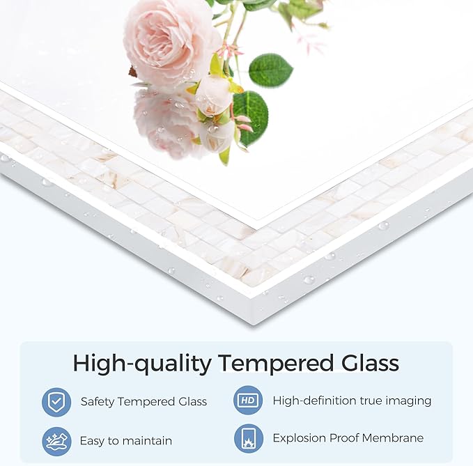 Tanmicoshomy White 24 x 36 Inch Rectangle Bathroom Mirrors for Wall, Natural Shell Inlay Mosaic Mirrors with Tempered Glass for Bedroom, Living Room or Entryway, Horizontal or Vertical Hanging