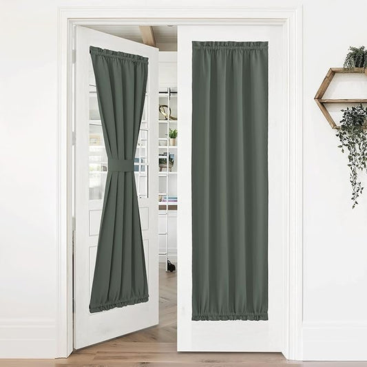 NICETOWN Sidelight French Door Room Darkening Curtain, Thermal Insulated Window Treatment Curtain for Narrow Glass Rod Pocket Door Cover with Tieback, 36 inch by 72 inch, Dark Mallard, 1 Panel