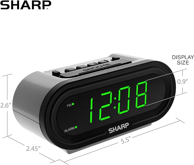 Sharp AccuSet Self-Setting Alarm Clock with Auto DST, Green LED - Image 4