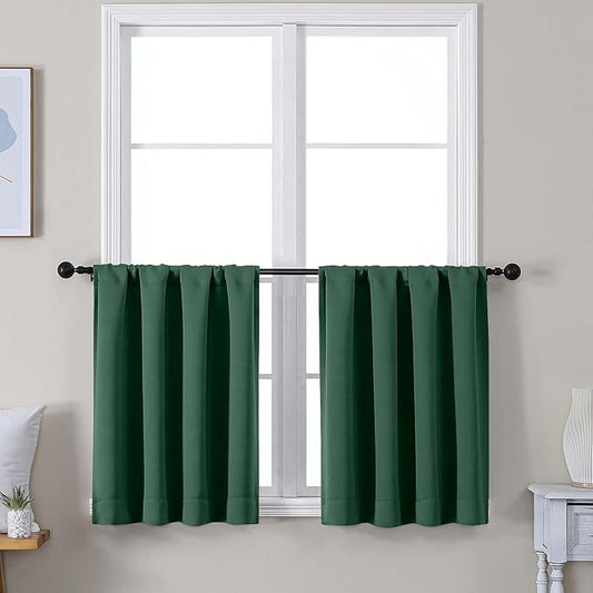 Simplebrand Ava Ever Green Short 30 Inches Blackout Curtain 2 Panels Set, Half Window Rod Pocket Privacy Curtain Tiers for Kitchen, Curtains Blackout for Bathroom Shades, W30 x L30 Inch, Navy Blue