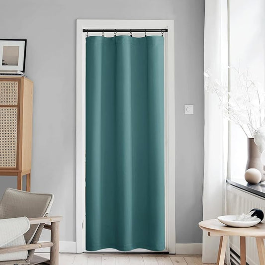 NICETOWN French Door Curtains for Kitchen Window, Thermal Insulated Privacy Protection Blackout Curtains for French Door Window Shade with Tieback, 1 PC, 42" x 80", Sea Teal