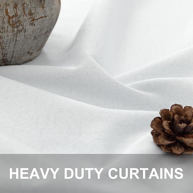 Blackout Curtains 108 Inch Long 2 Panels Burg Sound Curtains Noise Reducing Heavy Drapes 108 Inches Length Faux Linen Farmhouse Floor to Ceiling Curtain for Living Room Office Back Tab 9 ft Tall White