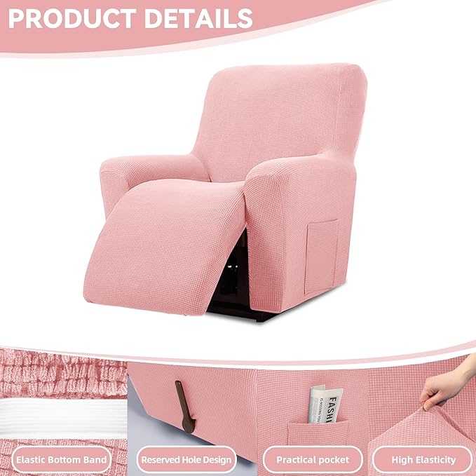 Cupuamon Recliner Chair Covers,Lazy Boy Recliner Covers Stretch Reclining Covers 1 Piece Furniture Protector with Elastic Bottom for Dog,Kids-Dusty Pink