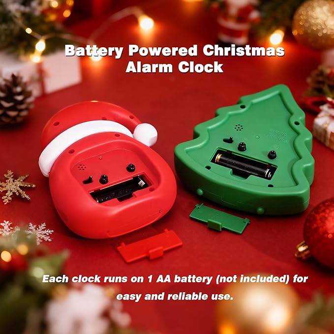 AYRELY?? Christmas Alarm Clock Gift Set ?€? 2 Silent Analog Clocks (Santa Hat & Christmas Tree), Ready-to-Gift Holiday Edition for Kids & Family, with Festive Gift Box