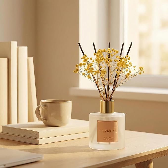 Cocorr??na Reed Diffuser - Warm Vanilla Scented Diffuser with 8 Sticks Home Fragrance Reed Diffuser for Bathroom Shelf Decor
