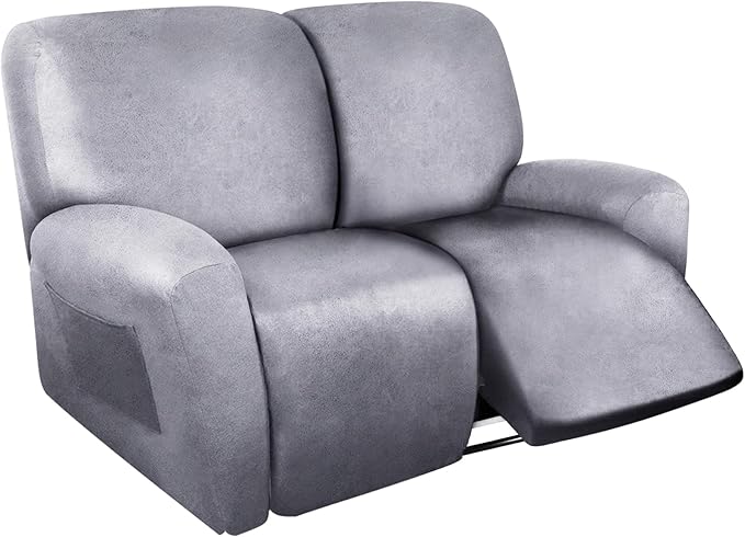 ANARACHON Loveseat Recliner Cover Leather Look Recliner Loveseat Covers Recliner Sofa Cover for 2 Seater Reclining Couch Spandex Fabric Washable 6 Pieces (2 Seater, 01 Marbling)