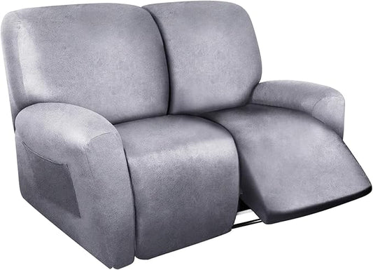 ANARACHON Loveseat Recliner Cover Leather Look Recliner Loveseat Covers Recliner Sofa Cover for 2 Seater Reclining Couch Spandex Fabric Washable 6 Pieces (2 Seater, 01 Marbling)