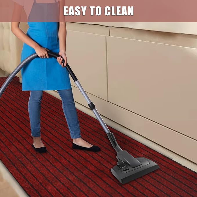 Runner Rug 4 ft x 28 ft Indoor/Outdoor Low Profile, Hallway, Kitchen, Patio, Deck Area, RV, Entryway, Garage, with Non-Slip Rubber Backing, Red with Black Stripe, Custom