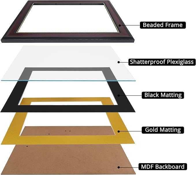 GraduationMall 8.5x11 Diploma Frame with Black over Gold Mat or Display 11x14 Document without Mat, UV Protection Acrylic, Mahogany with Gold Beads, Set of 3