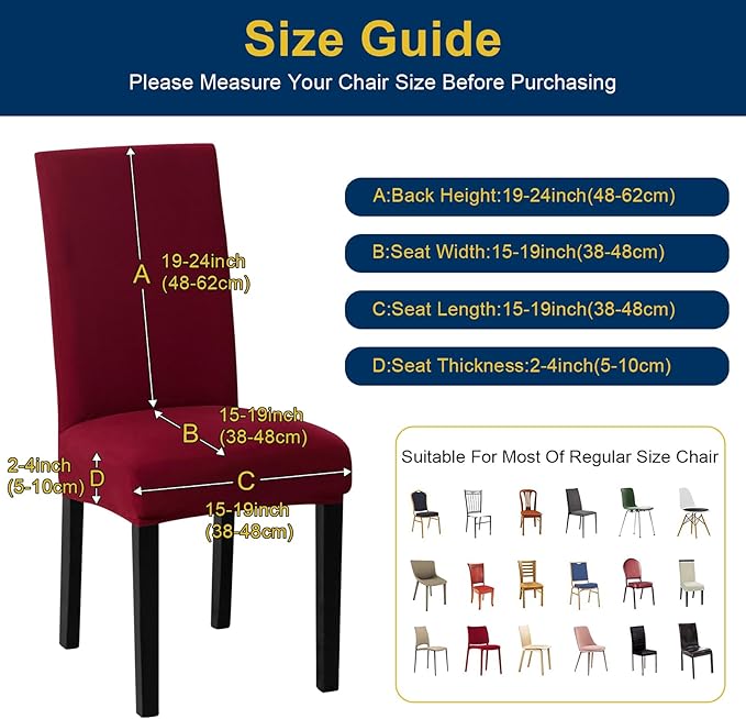 Chair Covers, Stretch Kitchen Dining Room Chair Covers Set of 6, Removable Washable Dining Chair Slipcovers for Home, Hotel, Banque