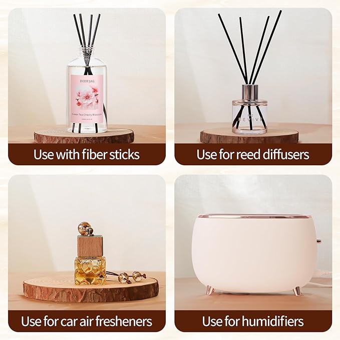 Green Tea Cherry Blossom Diffuser with 20 Black Fiber Sticks, 6.7 oz Diffusers for Home Essentials Bathroom,Last up to 60 Days???200ml