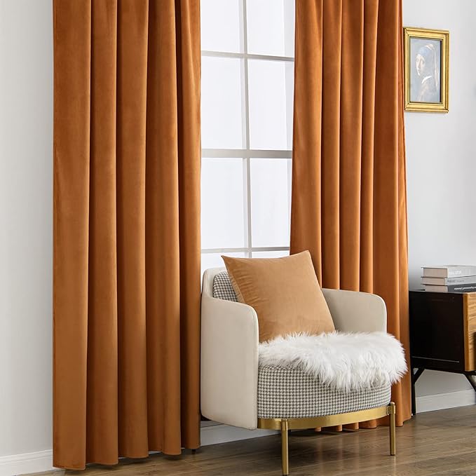 MIULEE Velvet Curtains 108 inches Long 2 Panels - Luxury Blackout Curtains for Bedroom Living Room Thermal Insulated Noise Reducing Super Soft Window Drapes Rod Pocket & Back Tab, Gold Brown