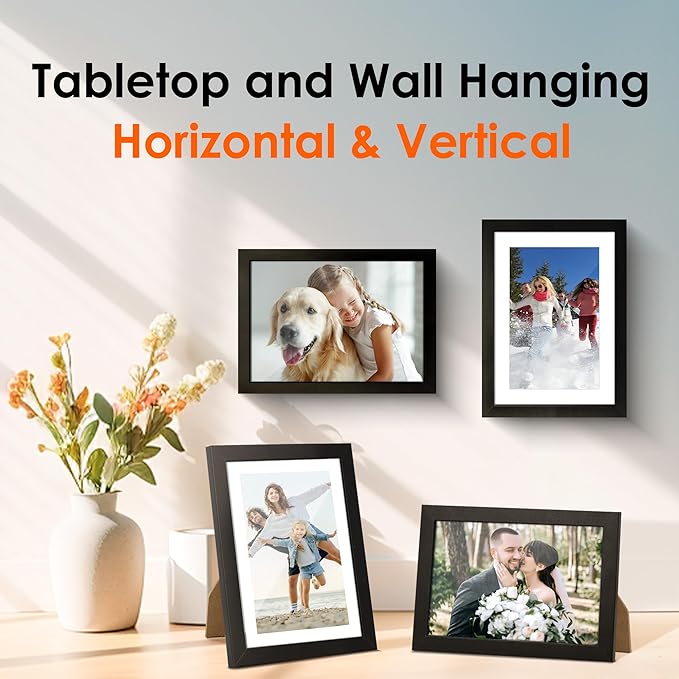 FIXSMITH 5x7 Picture Frame Set of 4, Photo Frame with HD Plexiglass, Display Pictures 4x6 with Mat or 5x7 Without Mat Multi Picture Frames Collage for Tabletop or Wall Display, Black
