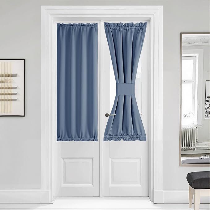 NICETOWN French Door Curtain for Door Window, Privacy Thermal Insulated Window Covering for Patio Front Sidelight Panel, W36 x L50 inch, 1 Panel, Stone Blue