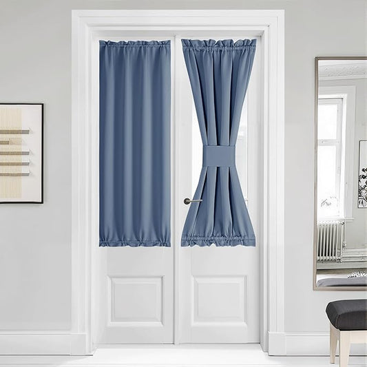 NICETOWN French Door Curtain for Door Window, Privacy Thermal Insulated Window Covering for Patio Front Sidelight Panel, W36 x L50 inch, 1 Panel, Stone Blue