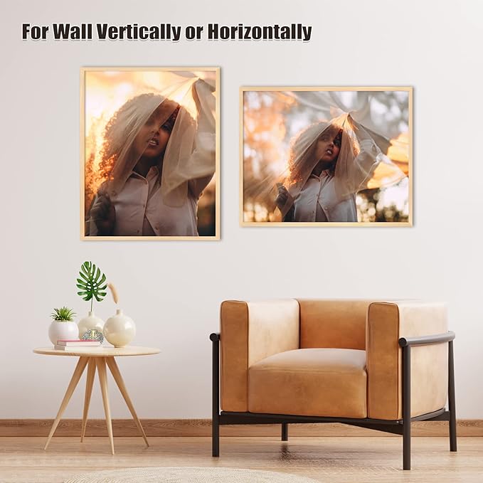 Egofine 22x28 Solid Wood Poster Frames Matted for 18x24 Set of 2 Natural Wood - with Acrylic Plexiglass Front, Hanging Picture Frames Vertically or Horizontally