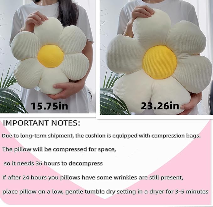 Flower Pillow, Cute Daisy Pillow Flower Shaped Cushion 19.6" Floor Pillows Home Decorative Seating Cushion
