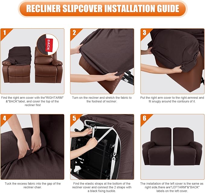 VANSOFY Oversized Recliner Cover, 2-Pieces Stretch Reclining Couch Cover with Pockets Loveseat Sofa Slipcovers Soft Washable Furniture Protector for Dogs Cats(Dark Coffee)