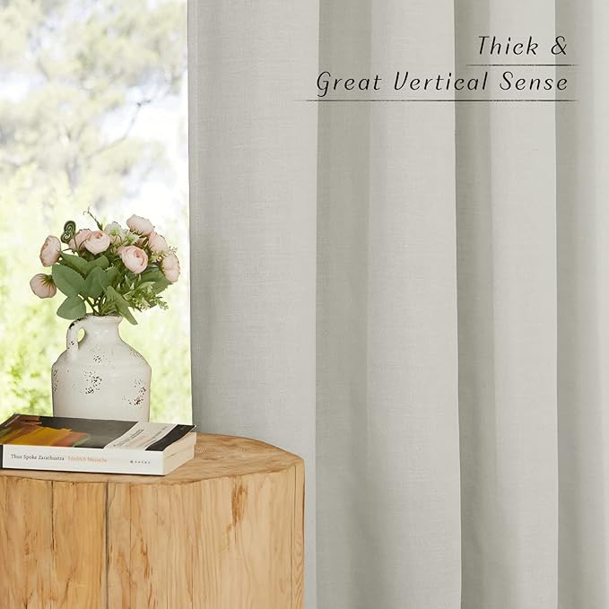 NICETOWN Linen Flax Semi Sheer Curtains 92" Length, Grommet Window Treatments Privacy Added with Light Penetration Vertical Drapes for Loft/Home Office, Gray, W55 x L92, 2 Panels