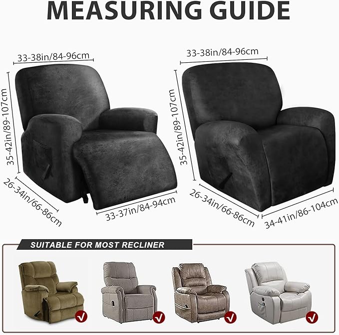 ANARACHON Leather Look Oversize Recliner Chair Covers, Thick 4 Pieces Recliner Covers for Recliner Chair, Leather Cover for Recliner Slipcovers for Pets Kids(X-Large, Dark Grey)