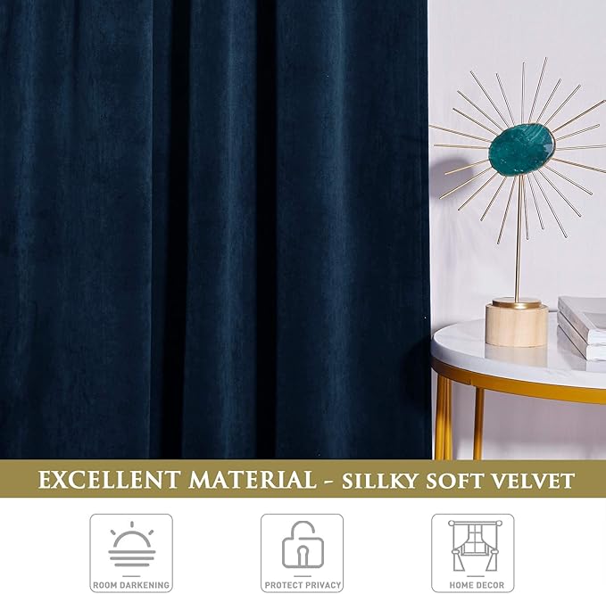 StangH Navy Blue Boys Bedroom Velvet Curtains Room Darkening 102 inches Long, Soft Blackout Drapes Noise Dampening Solid Sliding Door Curtains for Living Room, W62 x L102, 2 Panels