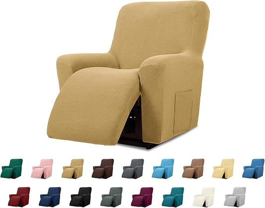 Cupuamon Recliner Chair Covers,Lazy Boy Recliner Covers Stretch Reclining Covers 1 Piece Furniture Protector with Elastic Bottom for Dog,Kids-Tan