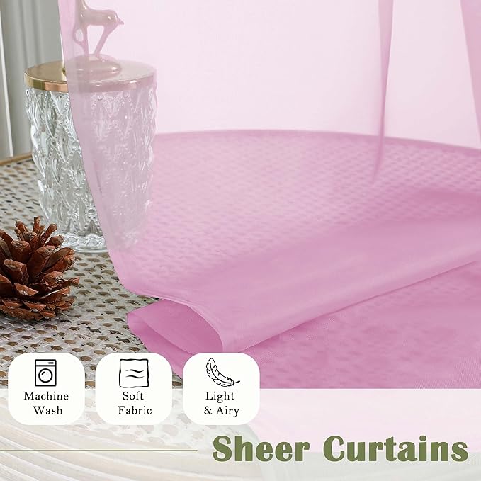 Lecloud Light Pink Sheer Curtains for Living Room 96 Inches Long 2 Pcs, Airy Solid Color Light Filtering Curtains for Bedroom Dining Room, Dual Rod Pocket Comfort Drapes, Each Panel 59" W x 96" L