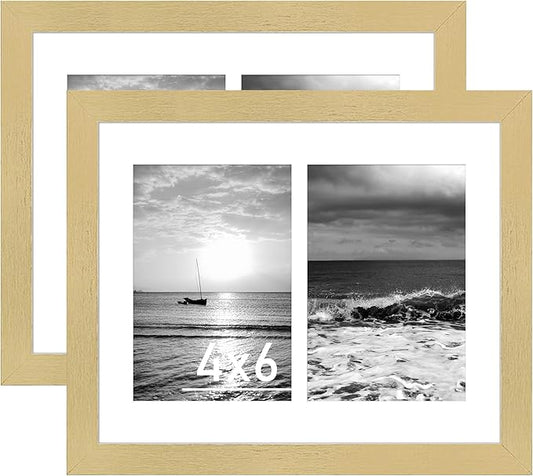 VIOLABBEY 8x10 Collage Picture Frames 2Pack, Fit Two 4x6 Photos with Mat or One 8X10 Pictures without Mat for Wall or Tabletop, Picture Frames Collage Wall Decor ,4x6 Picture Frame Collage with Stand Gold