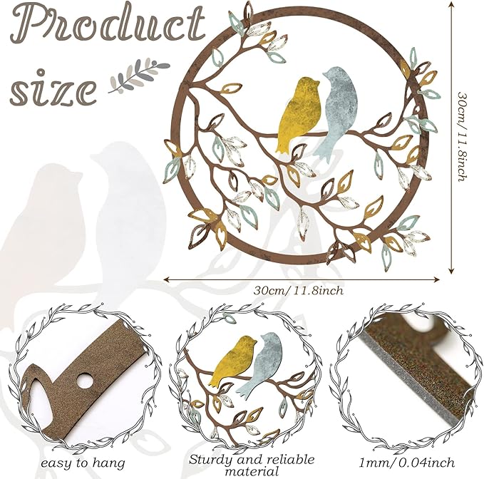 Ferraycle Metal Wall Art Bird on Tree Branch Silhouette Bird Art Decor for Living Room Garden Bedroom Office Home Wall Housewarming Party Decor(Trendy Color)