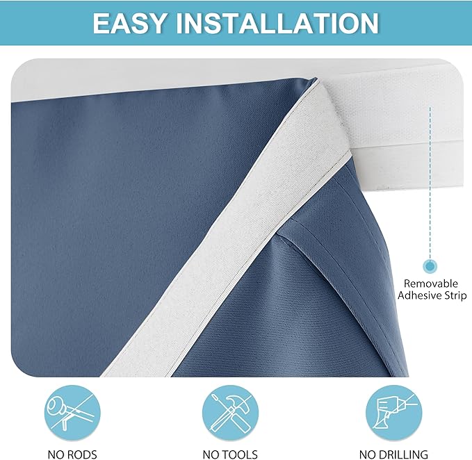 RYB HOME Blackout Door Curtain - Room Darkening Privacy Thermal Insulated Window Curtain Tie up Shades Energy Efficient for Patio/Front/Doorway French Door Blind, 30 x 72 inches, Stone Blue, 1 Panel