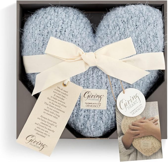 DEMDACO Giving Collection Soft Blue Weighted Giving Heart - Weighted Heart Pillow for Bedding - Decorative Throw Pillow - Meaningful Gift Idea - Handmade - Luxurious, Soft & Cozy - 1.85 lbs