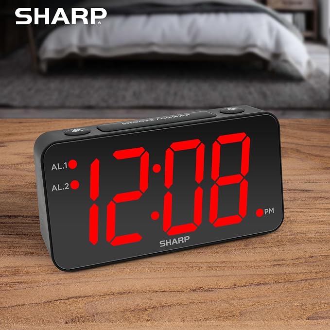 Sharp Digital Alarm Clock, 3" Jumbo Red LED, Dual Alarm, Battery Backup - Image 8