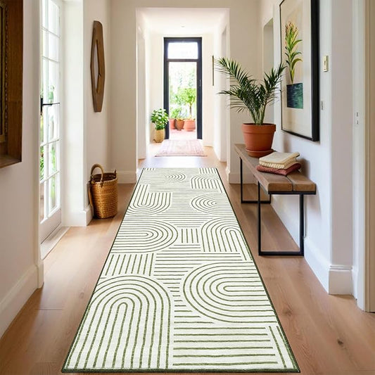 ROYHOME Modern Rug 2.5x10 Runners for Hallways, Abstract Kitchen Runner Rugs Non Slip Bath Runner, Rainbow Washable Rug for Bedroom, Soft Long Rugs for Entryway Bathroom Laundry Dorm, Green