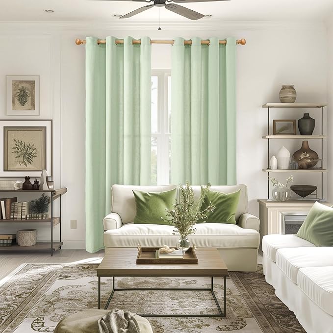 YoungsTex 80 Inches Length Sage Linen Curtains for Living Room Spring Decor, Light Filtering Drapes with Grommet for Dining Bedroom Privacy, 2 Panels, 52 X 80 Inch