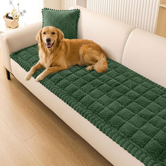 Smiry Non Slip Couch Covers for Dogs, Fuzzy Pet Couch Covers for 2 Cushion Sofa Pet Friendly, Soft Sofa Loveseat Slipcovers Cushion Furniture Protector Washable (Dark Green, 27.6" x 47")