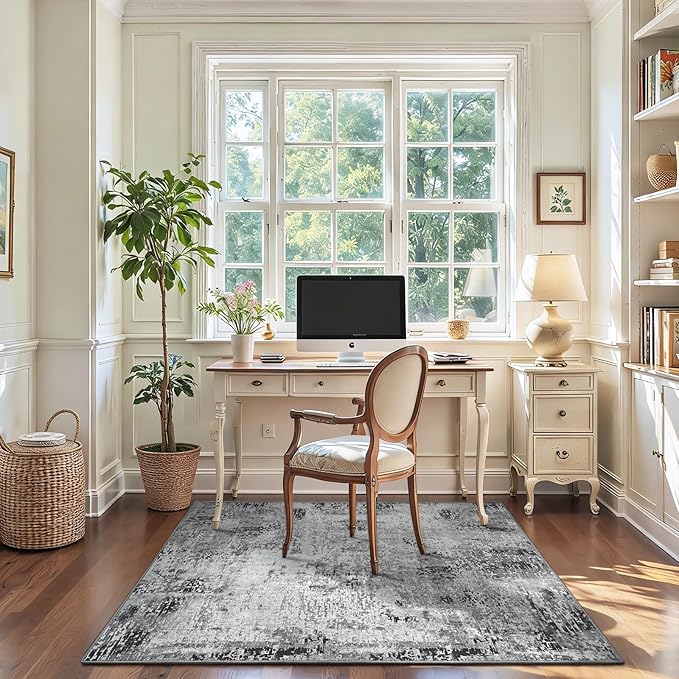 Entryway Rug 3x4 Grey Bedroom Area Rug Washable Non Slip Abstract Boho Rugs for Indoor Entry, Kitchen, Classroom, Bathroom, Kids Girls Room, Office, College Dorm Small Carpet