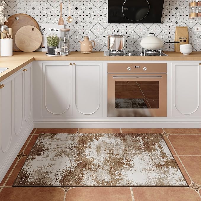 Entryway Rug 2x3 Brown Welcome Door Mat Indoor Entrance 24x36, Washable Small Throw Rugs for Kitchen Floor, Entry, Front Door, Bedroom Bedside, Non-Slip Low Pile Stain & Fade Resistant, Coffee
